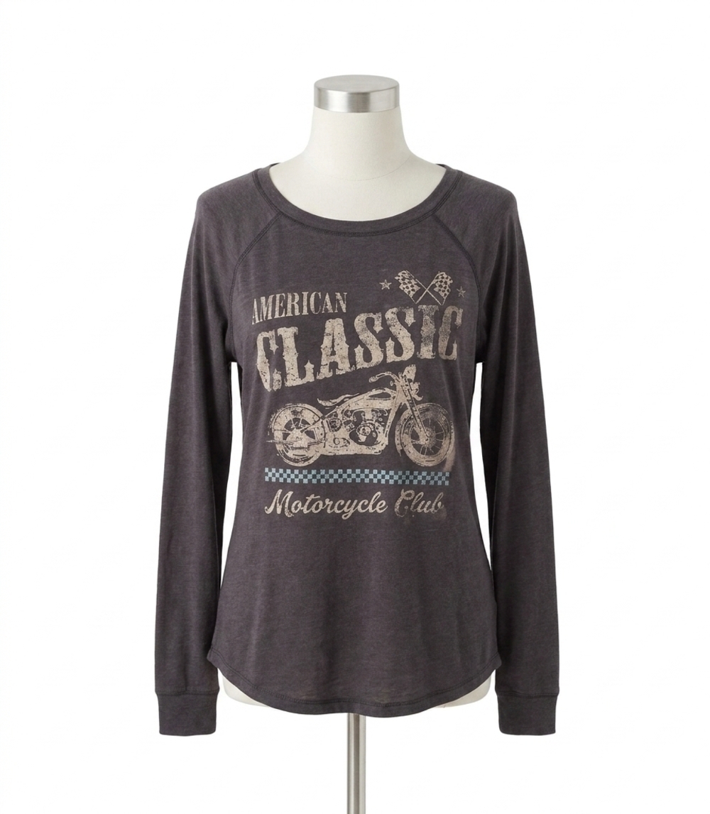 NEW PJ SALVAGE american classic motorcycle long sleeve tee in grey